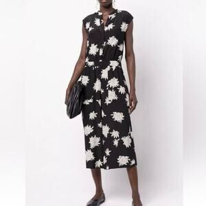 Vince Floral Chrysanthemum Sleeveless Wide Leg Silk Wide Leg Crop Jumpsuit Black